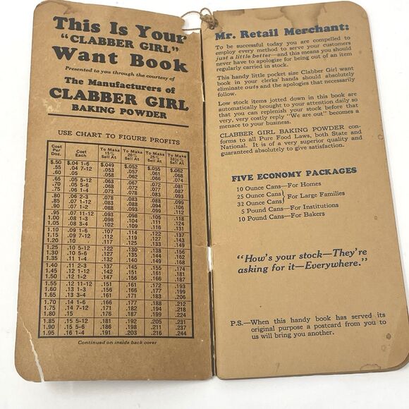Vintage Clabber Girl Baking Powder Recipe Booklet Note Book with Writing In It - Picture 3 of 11